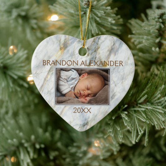 Elegantes, blaues, graues Marmormuster, benutzerde Keramik Ornament (Baum)