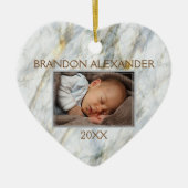 Elegantes, blaues, graues Marmormuster, benutzerde Keramik Ornament (Vorne)