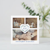 Elegantes blaues Herz 3 Fotos Verlobung Save The Date (Stehend Vorderseite)