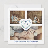 Elegantes blaues Herz 3 Fotos Verlobung Save The Date (Vorderseite)