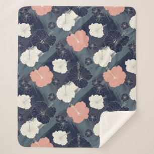 Elegantes Blaues Hibiskus-Blumenmuster (10) Sherpadecke
