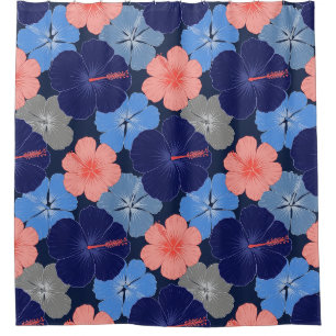 Elegantes blaues Hibiskus-Blumenmuster (11) Duschvorhang