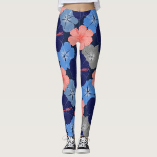 Elegantes blaues Hibiskus-Blumenmuster (11) Leggings