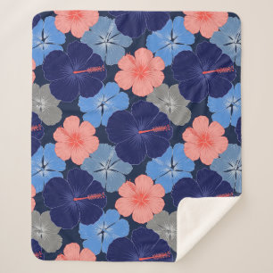 Elegantes Blaues Hibiskus-Blumenmuster (11) Sherpadecke