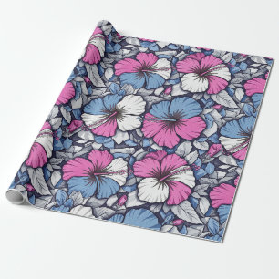 Elegantes blaues Hibiskus-Blumenmuster (12) Geschenkpapier