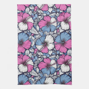 Elegantes blaues Hibiskus-Blumenmuster (12) Geschirrtuch