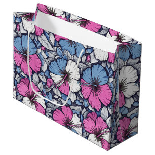 Elegantes blaues Hibiskus-Blumenmuster (12) Große Geschenktüte