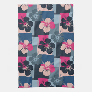 Elegantes blaues Hibiskus-Blumenmuster (13) Geschirrtuch