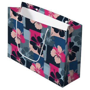 Elegantes blaues Hibiskus-Blumenmuster (13) Große Geschenktüte