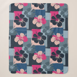 Elegantes blaues Hibiskus-Blumenmuster (13) Sherpadecke