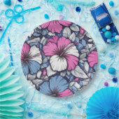 Elegantes blaues Hibiskus-Blumenmuster (1) Pappteller (Party)