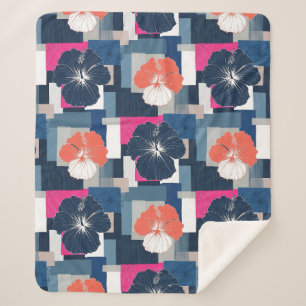 Elegantes blaues Hibiskus-Blumenmuster (1) Sherpadecke