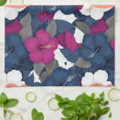 Elegantes blaues Hibiskus-Blumenmuster (2) Geschirrtuch (Gefaltet)