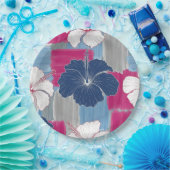 Elegantes blaues Hibiskus-Blumenmuster (2) Pappteller (Party)