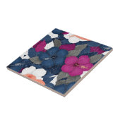 Elegantes blaues Hibiskus-Blumenmuster (3) Fliese (Seite)