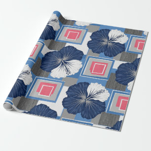 Elegantes blaues Hibiskus-Blumenmuster (3) Geschenkpapier