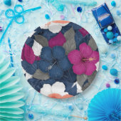 Elegantes blaues Hibiskus-Blumenmuster (3) Pappteller (Party)
