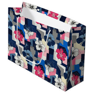Elegantes Blaues Hibiskus-Blumenmuster (4) Große Geschenktüte
