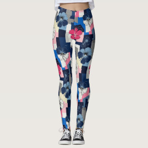 Elegantes blaues Hibiskus-Blumenmuster (4) Leggings