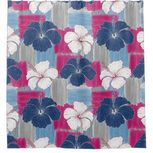 Elegantes blaues Hibiskus-Blumenmuster (5) Duschvorhang
