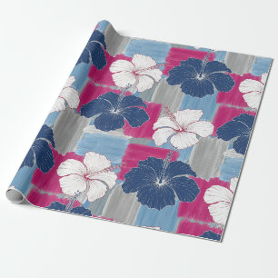Elegantes blaues Hibiskus-Blumenmuster (5) Geschenkpapier