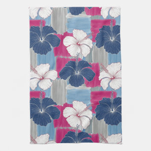 Elegantes blaues Hibiskus-Blumenmuster (5) Geschirrtuch