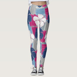 Elegantes blaues Hibiskus-Blumenmuster (5) Leggings