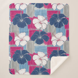 Elegantes Blaues Hibiskus-Blumenmuster (5) Sherpadecke