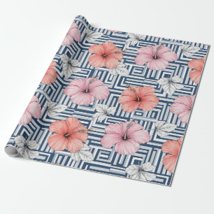 Elegantes Blaues Hibiskus-Blumenmuster (6) Geschenkpapier