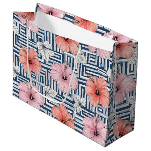 Elegantes blaues Hibiskus-Blumenmuster (6) Große Geschenktüte