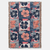 Elegantes Blaues Hibiskus-Blumenmuster (7) Decke (Vorderseite Vertikal)