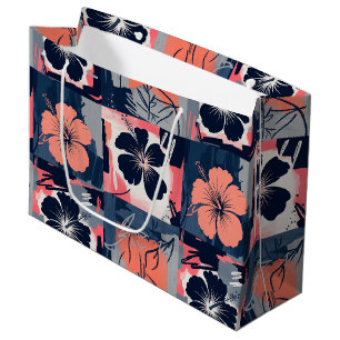Elegantes Blaues Hibiskus-Blumenmuster (7) Große Geschenktüte