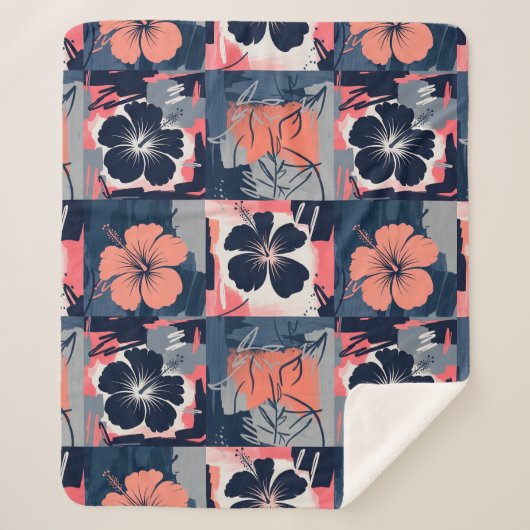 Elegantes Blaues Hibiskus-Blumenmuster (7) Sherpadecke (Vorderseite)