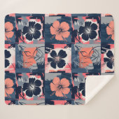 Elegantes Blaues Hibiskus-Blumenmuster (7) Sherpadecke (Vorderseite (Horizontal))