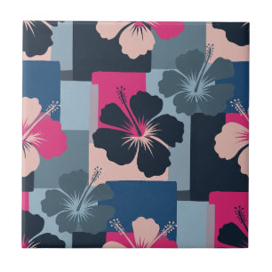 Elegantes blaues Hibiskus-Blumenmuster (8) Fliese