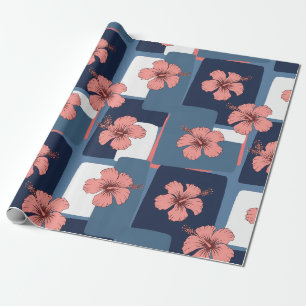 Elegantes blaues Hibiskus-Blumenmuster (8) Geschenkpapier