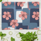 Elegantes blaues Hibiskus-Blumenmuster (8) Geschirrtuch (Gefaltet)