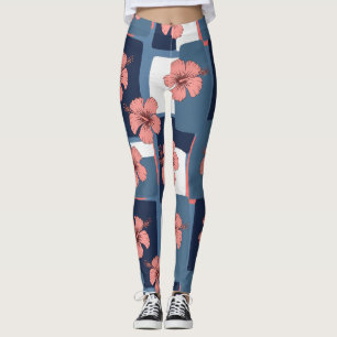 Elegantes blaues Hibiskus-Blumenmuster (8) Leggings