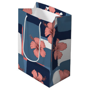 Elegantes blaues Hibiskus-Blumenmuster (8) Mittlere Geschenktüte