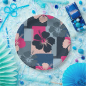 Elegantes Blaues Hibiskus-Blumenmuster (8) Pappteller (Party)