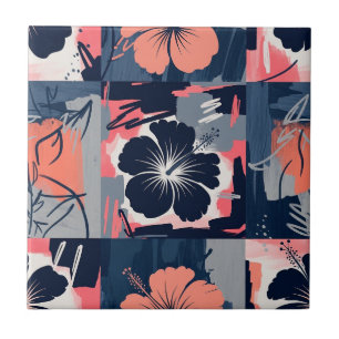 Elegantes blaues Hibiskus-Blumenmuster (9) Fliese