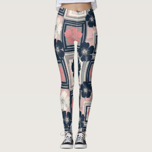 Elegantes blaues Hibiskus-Blumenmuster (9) Leggings