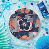 Elegantes Blaues Hibiskus-Blumenmuster (9) Pappteller (Party)