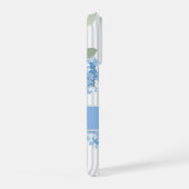 Elegantes Blaues Hortensienmuster Grauer Streifen  iPhone Hülle (Rechte Seite)