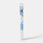 Elegantes Blaues Hortensienmuster Grauer Streifen  iPhone Hülle (Linke Seite)