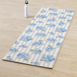 Elegantes Blaues Hortensienmuster Grauer Streifen Yogamatte