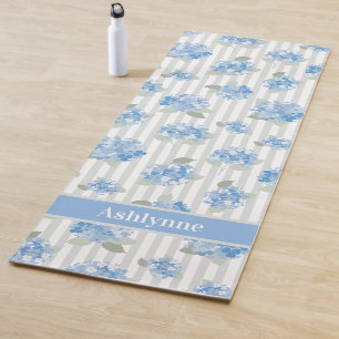 Elegantes Blaues Hortensienmuster Graustreifen Nam Yogamatte