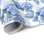Elegantes blaues Hydrangea-Blumenmuster Geschenkpapier (Rolleneckpunkt)