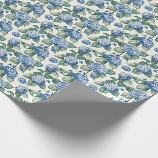 Elegantes blaues Hydrangea-Blumenmuster Geschenkpapier (Ecke)