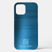 Elegantes blaues Imitat gebürstetes Metal Monogram Case-Mate iPhone Hülle (Rückseite)
